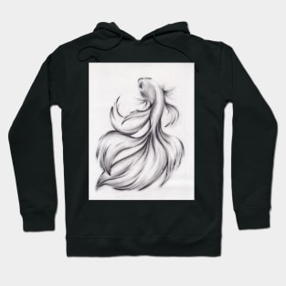 Belladonna - Charcoal pencil drawing of a Betta Fighting Fish Hoodie